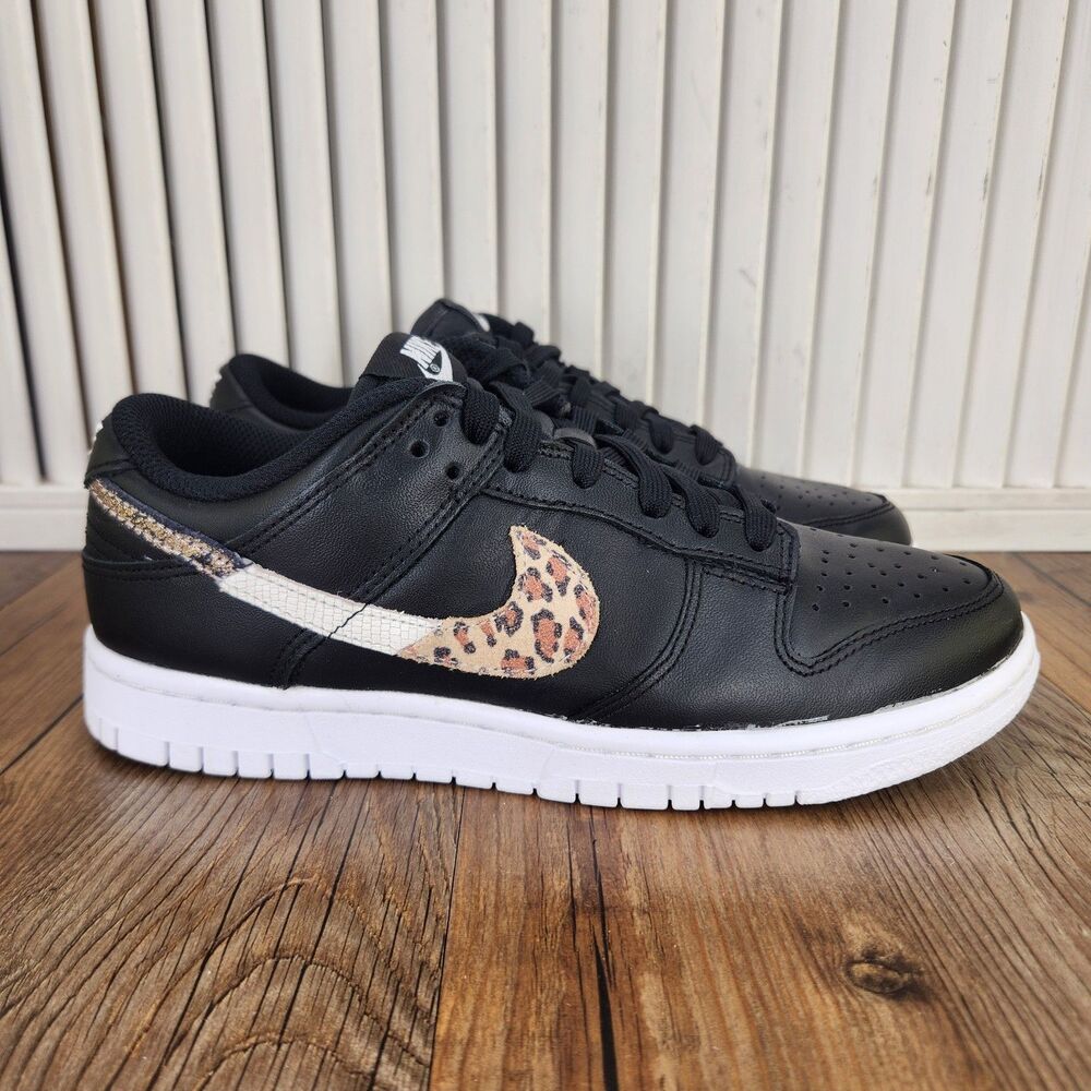 Nike Dunk Low SE Primal Black Shoes Women's 7 Cheetah Swoosh Sneakers DD7099-001